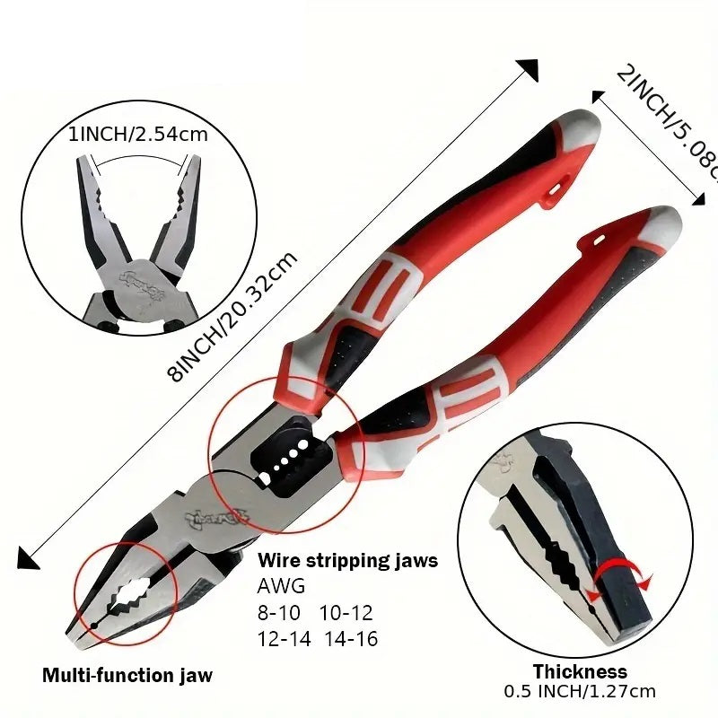 8-inch Multifunction Lineman's Pliers W  Wire Stripper & Crimper 