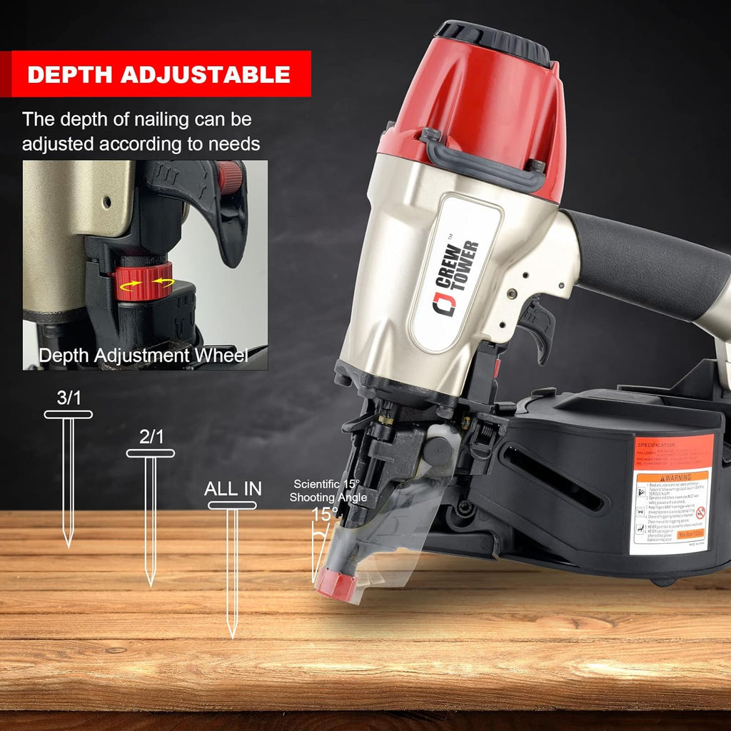 CREWTOWER Siding Nail Gun CN565B, 1-1/4"-2-1/2" Pneumatic Coil Nailer ...