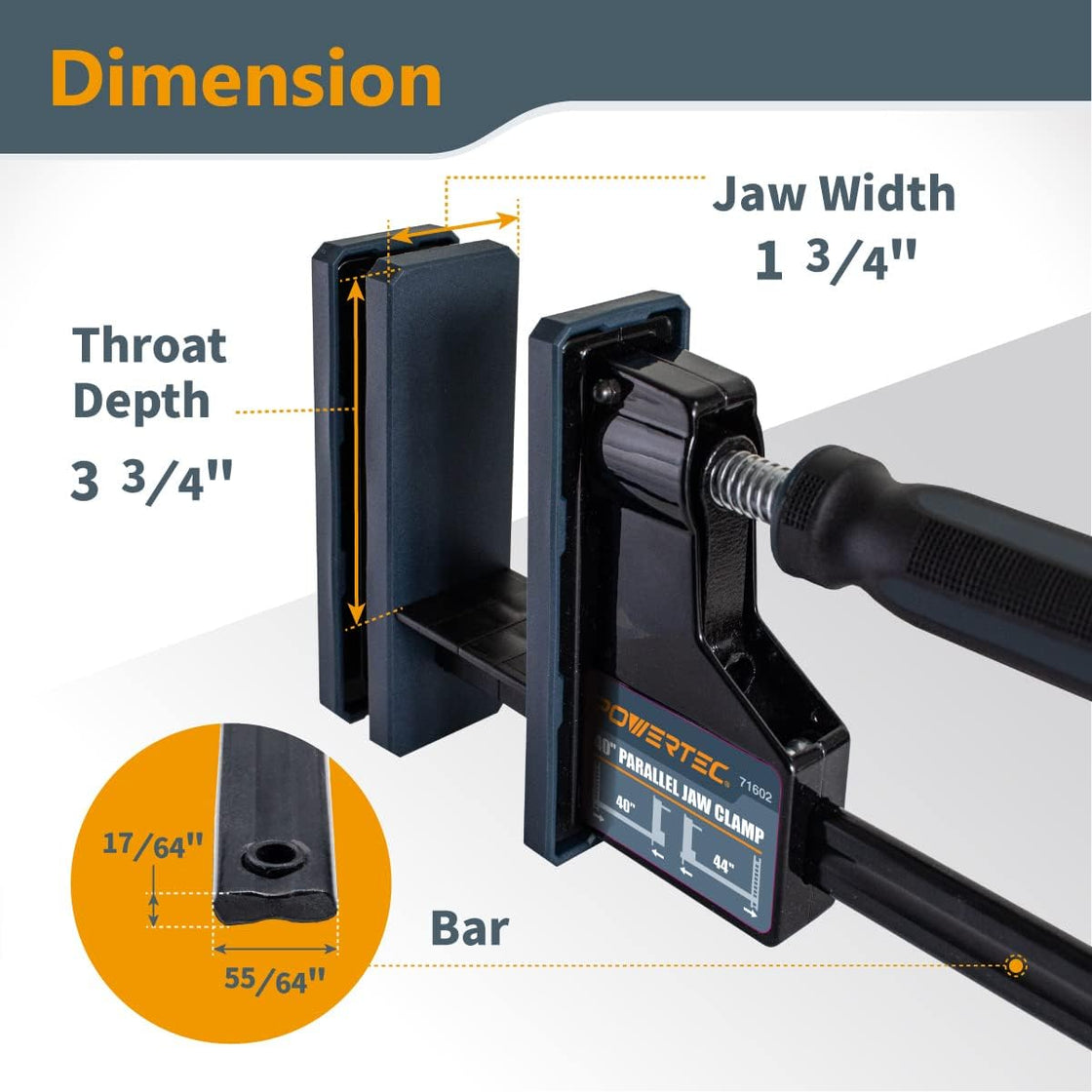 POWERTEC 40-Inch Woodworking Parallel Clamps | Jaw Bar Clamp Spreader ...